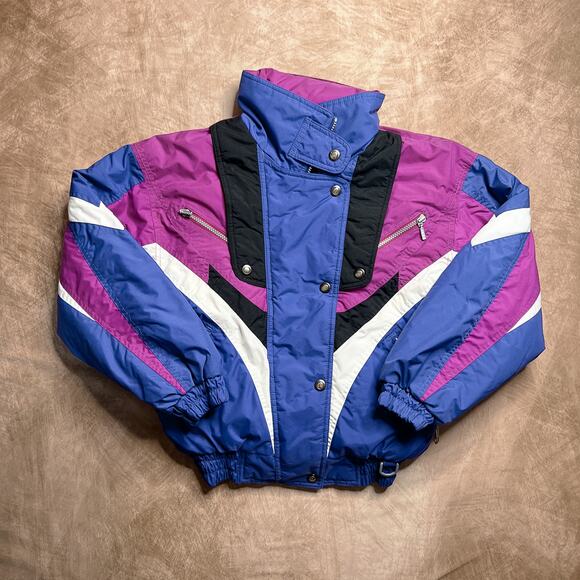Vintage 90s St. John's Bay Color Block Puffer Bomber Jacket Multicolor Women's S - Picture 1 of 6